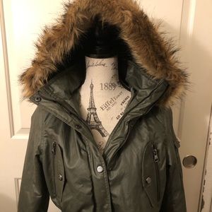 Olive green jacket fur hood Clearance